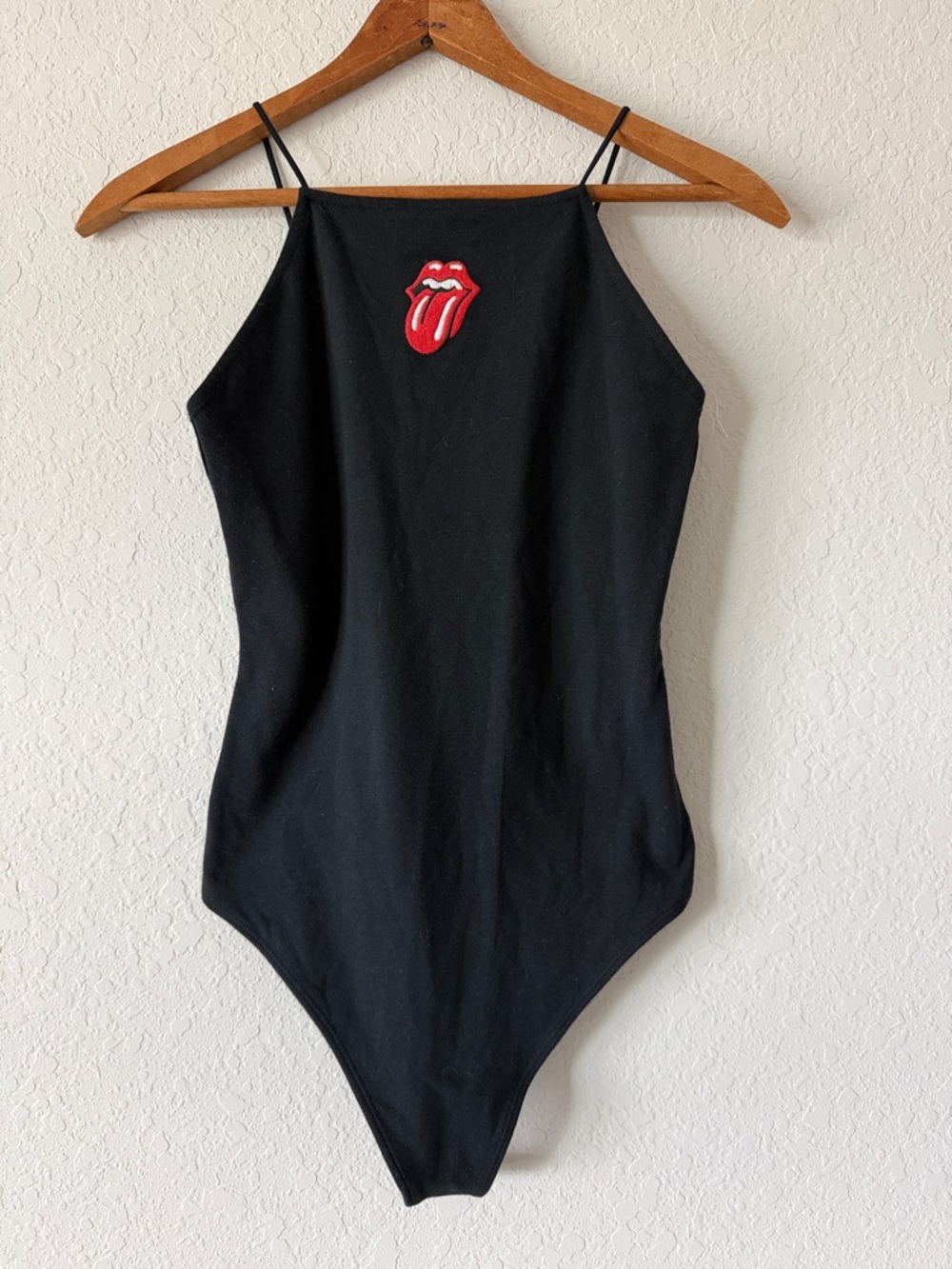 American Eagle Outfitters Black Bodysuit with Red Tongue Patch